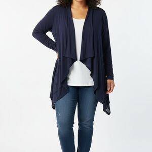 Lee Navy Blue Open Front Waterfall Cardigan Size 3X